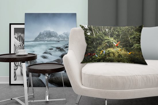 Sierkussen pour la vie forestière à l'intérieur - Perroquets dans la forêt tropicale - 60x40 cm - Coussin rectangulaire en coton