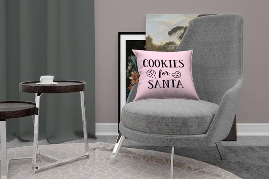 Sierkussen Citations de Noël pour l'intérieur - Quote Cookies pour le Père Noël décoration murale Noël rose pastel - 40x40 cm - Coussin intérieur carré en coton