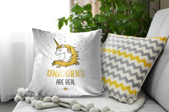 Sierkussen décoratif Illustration pour enfants Unicorn pour l'intérieur - Citation de licorne illustration pour enfants - 50x50 cm - Coussin intérieur carré en coton