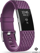 Siliconen Smartwatch bandje - Geschikt voor Fitbit Charge 2 diamant silicone band - paars - Strap-it Horlogeband / Polsband / Armband - Maat: Maat L