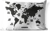 Buitenkussens - Tuin - Zwart wit wereldkaart - 50x30 cm