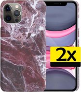 Hoesje Geschikt voor iPhone 11 Pro Max Hoesje Marmer Case Hard Cover - Hoes Geschikt voor iPhone 11 Pro Max Case Marmer Hoesje Backcover - Rood - 2 Stuks