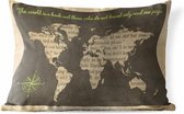 Buitenkussens - Tuin - Vintage wereldkaart met een patroon van een verhaal in een boek en een quote over reizen - 60x40 cm