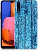 Backcase Siliconen Hoesje Samsung Galaxy A20s Telefoonhoesje Wood Blue