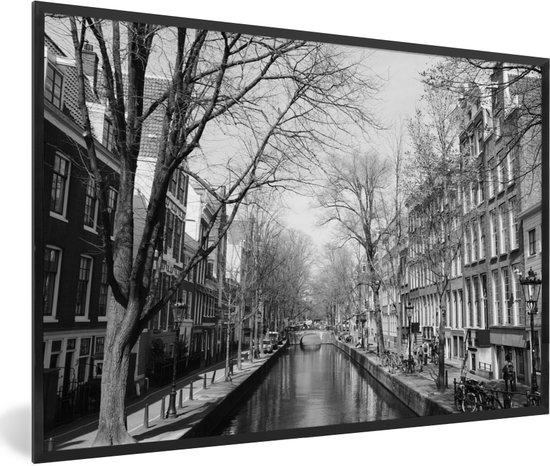 Fotolijst incl. Poster - Achterburgwal Amsterdam - Zwart - Wit - 60x40 cm - Posterlijst