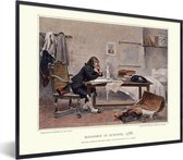 Fotolijst incl. Poster - Illustratie van Napoleon Bonaparte aan een tafel - 40x30 cm - Posterlijst