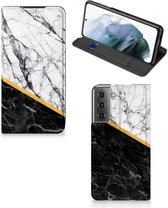 GSM Hoesje Geschikt voor Samsung Galaxy S21 FE Mobiel Case Marble White Black