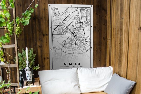 Poster de jardin Carte - Almelo - Zwart - Wit - 80x120 cm - Jardin