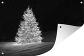 Tuinposters buiten Een verlichtte kerstboom tijdens de nacht - zwart wit - 90x60 cm - Tuindoek - Buitenposter