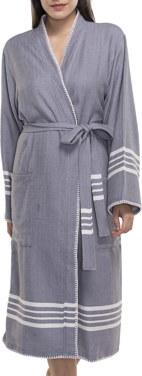 Lalay - hamam badjas Krem Sultan - dark grey - S - dames heren badjas - sauna badjas - dunne badjas - 100% gekamd katoen