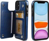 FLOVEME Crazy Horse Texture Horizontale lederen beschermhoes met kaartsleuven en houder voor iPhone 11 (blauw)