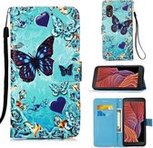 Voor Samsung Galaxy Xcover 5 Gekleurde tekening patroon Plain Weave horizontale Flip lederen tas met houder & kaartsleuf & portemonnee & lanyard (zorgzame vlinder)