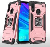 Voor Huawei P Smart (2019) Magnetisch pantser Schokbestendig TPU + pc-hoesje met metalen ringhouder (roségoud)