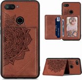 Voor Xiaomi Mi 8 Lite Mandala Reliëf Magnetische Doek PU + TPU + PC Case met Houder & Kaartsleuven & Portemonnee & Fotolijst (Bruin)