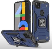 Voor Google Pixel 4a magnetisch pantser schokbestendig TPU + pc-hoesje met metalen ringhouder (blauw)