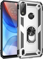 Voor Motorola Moto E7 Power (2021) Schokbestendige TPU + pc-beschermhoes met 360 graden roterende houder (zilver)