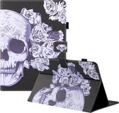 Universele gekleurde tekening horizontale flip PU lederen tas met houder en kaartsleuven en portemonnee, specificatie: 10 inch (bloemenschedel)