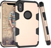 Contrasterende kleur siliconen + pc schokbestendig hoesje voor iPhone XS / X (goud + zwart)