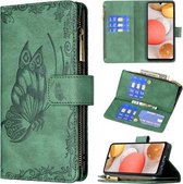 Voor Samsung Galaxy A42 Flying Butterfly Embossing Pattern Rits Horizontale Flip Leather Case met houder & kaartsleuven & portemonnee (groen)