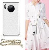 Voor Huawei Mate 30 Elegant Rhombic Pattern Microfiber Leather + TPU Shockproof Case met Crossbody Strap Chain (Wit)