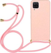 Voor Samsung Galaxy A12 Tarwestro-materiaal + TPU-beschermhoes met draagkoord (roze)