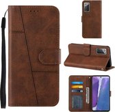 Voor Samsung Galaxy Note20 Stiksels Kalf Textuur Gesp Horizontale Flip Lederen Case met Houder & Kaartsleuven & Portemonnee & Lanyard (Bruin)