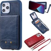 Verticale flip-portemonnee schokbestendige achterkant beschermhoes met houder & kaartsleuven & lanyard & fotolijsten voor iPhone 12 Pro Max (blauw)