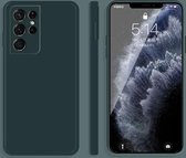Voor Samsung Galaxy S21 Ultra 5G effen kleur imitatie vloeibare siliconen rechte rand valbestendige volledige dekking beschermhoes (donkergroen)