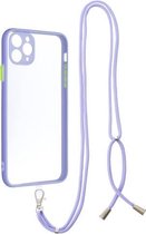 Transparante pc + TPU-telefoonhoes met knop in contrasterende kleur en nekkoord voor iPhone 11 Pro Max (paars)
