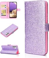 Voor Samsung Galaxy A32 4G Glitter Poeder Horizontale Flip Leren Case met Kaartsleuven & Houder & Fotolijst & Portemonnee (Paars)