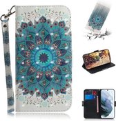 Voor Samsung Galaxy S21 FE 3D Gekleurde Tekening Horizontale Flip Lederen Case met Houder & Kaartsleuven & Portemonnee & Lanyard (Pauw Krans)