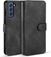 Voor Samsung Galaxy S21 FE DG.MING Retro oliezijde horizontale flip lederen tas met houder & kaartsleuven en portemonnee (zwart)