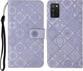 Voor Samsung Galaxy A02s EU-versie Etnische stijl Reliëfpatroon Horizontale flip lederen tas met houder & kaartsleuven & portemonnee & lanyard (paars)