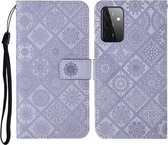 Voor Samsung Galaxy A72 5G / 4G etnische stijl reliëf patroon horizontale flip lederen tas met houder & kaartsleuven & portemonnee & lanyard (paars)
