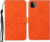 Voor Samsung Galaxy A22 5G etnische stijl reliëf patroon horizontale flip lederen tas met houder & kaartsleuven & portemonnee & lanyard (oranje)