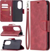 Voor Huawei P50 Pro Retro Lamsleer Textuur Pure Kleur Horizontale Flip PU Lederen Case met Houder & Kaartsleuven & Portemonnee & Lanyard (Rood)