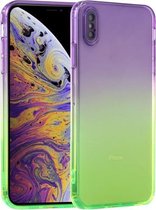 Rechte rand kleurverloop TPU beschermhoes voor iPhone XS Max (paars groen)