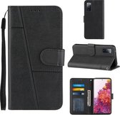 Voor Samsung Galaxy S20 FE Stiksels Kalf Textuur Gesp Horizontale Flip Leren Case met Houder & Kaartsleuven & Portemonnee & Lanyard (Zwart)