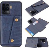 Voor OPPO A94 dubbele gesp PU + TPU schokbestendige magnetische beschermhoes met kaartsleuf en houder (blauw)