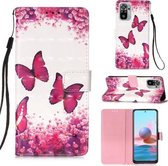 Voor Xiaomi Redmi Note 10S / Note 10 4G 3D Schilderen Horizontale Flip Leren Case met Houder & Kaartsleuf & Portemonnee & Lanyard (Rose Red Butterfly)