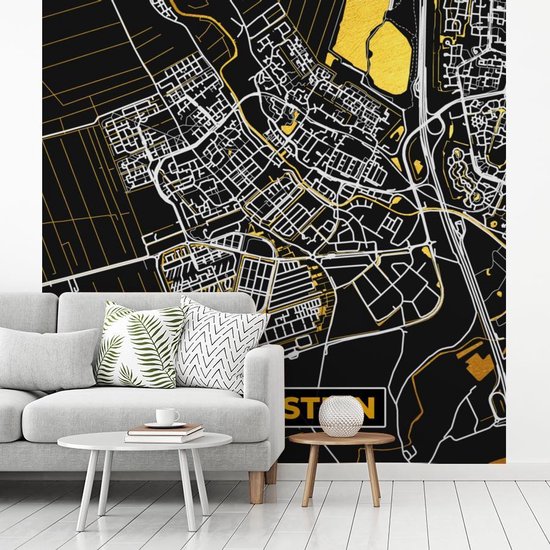 Papier peint - Papier peint photo Plan d'étage - IJsselstein - Or - Zwart - Largeur 300 cm x Hauteur 300 cm