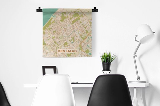 Wandkleed - Wanddoek - Stadskaart - Den Haag - Vintage - 60x60 cm - Wandtapijt - Plattegrond
