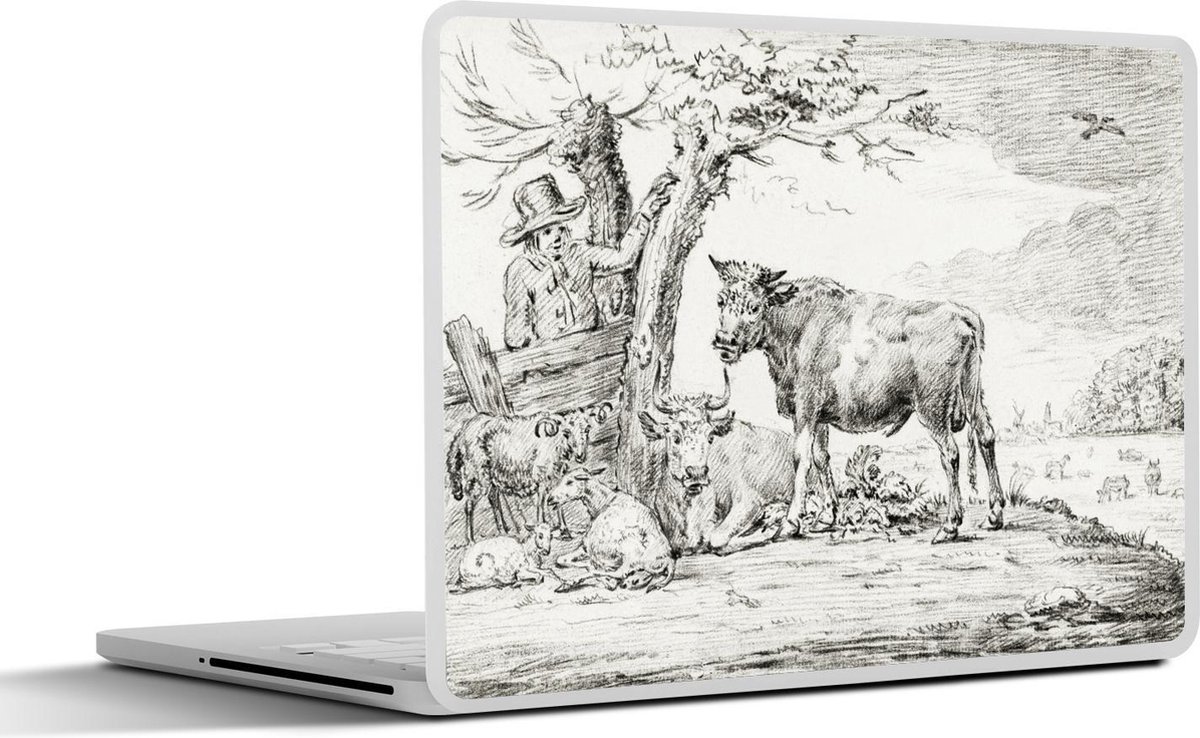 Laptop sticker - 11.6 inch - Boer bij een hek en koeien - schilderij van Jean Bernard - 30x21cm - Laptopstickers - Laptop skin - Cover