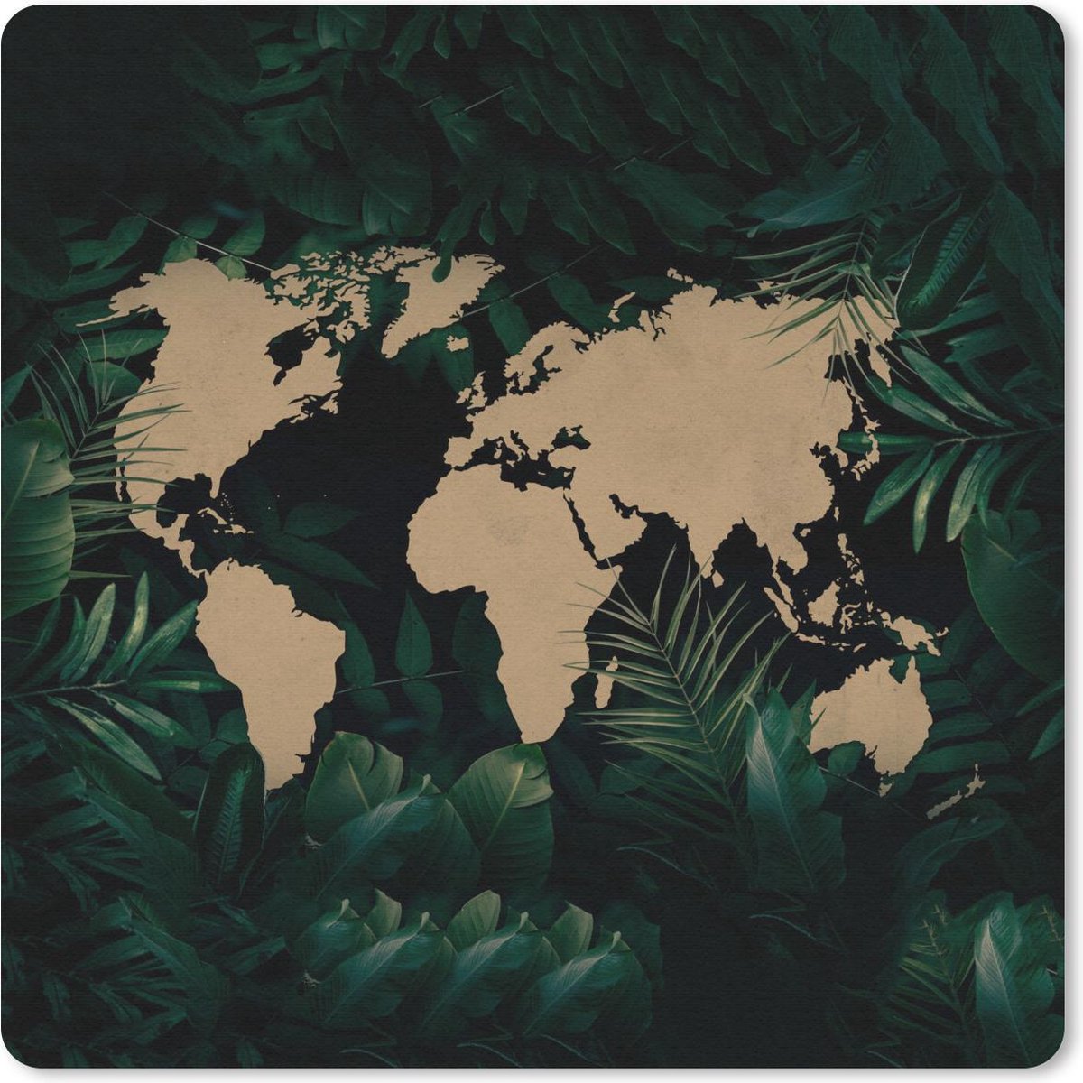 Muismat 30x30 cm - Mousepad Wereldkaart - Bloemen - Planten - Muismatten