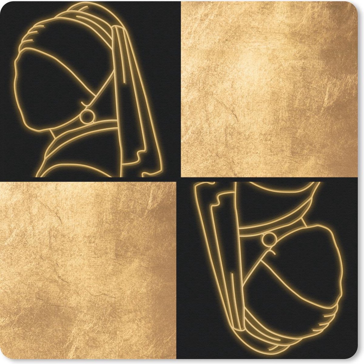 Muismat 30x30 cm - Mousepad Meisje met de parel - Collage - Goud - Muismatten