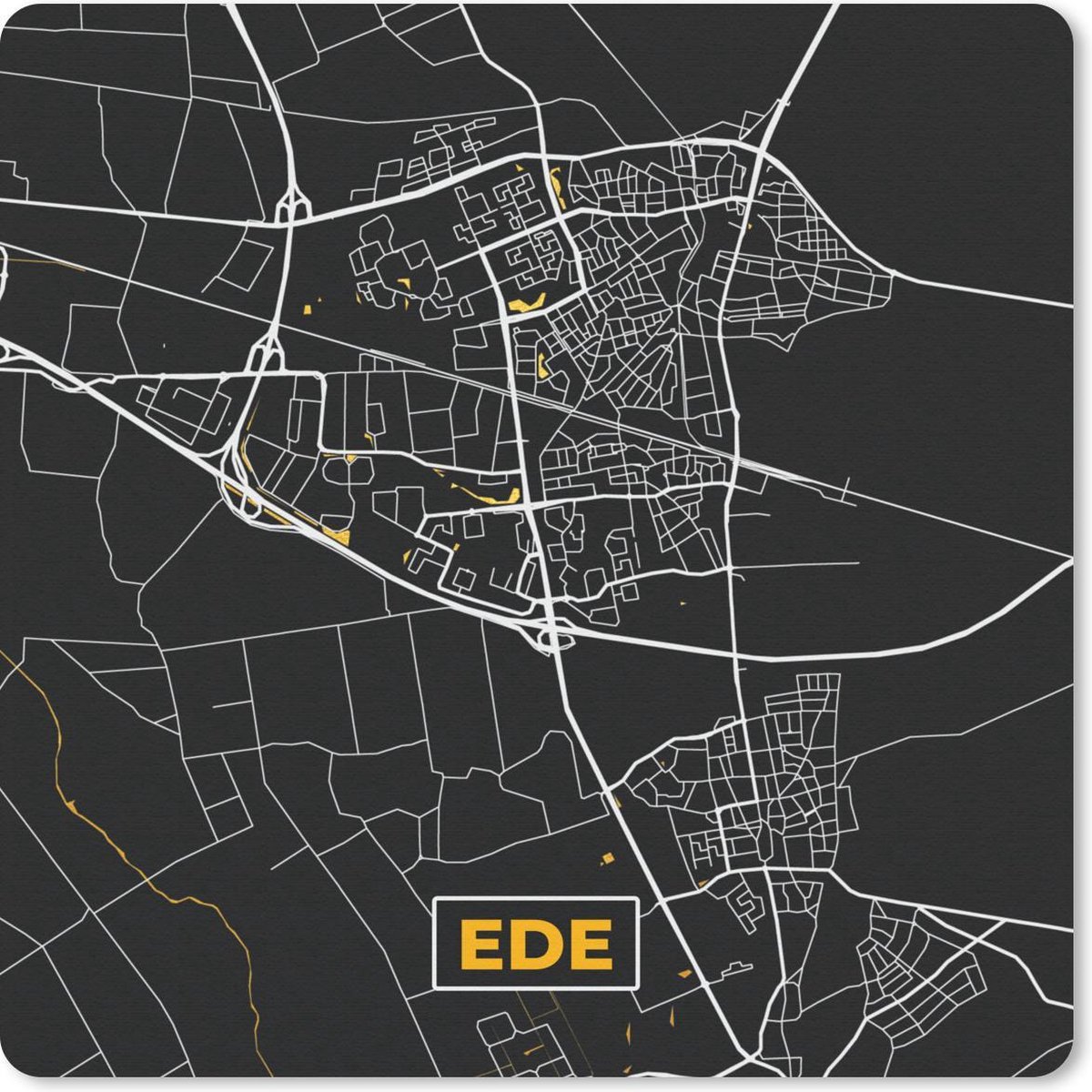Muismat 20x20 cm - Mousepad Plattegrond - Ede - Goud - Zwart - Muismatten - Stadskaart