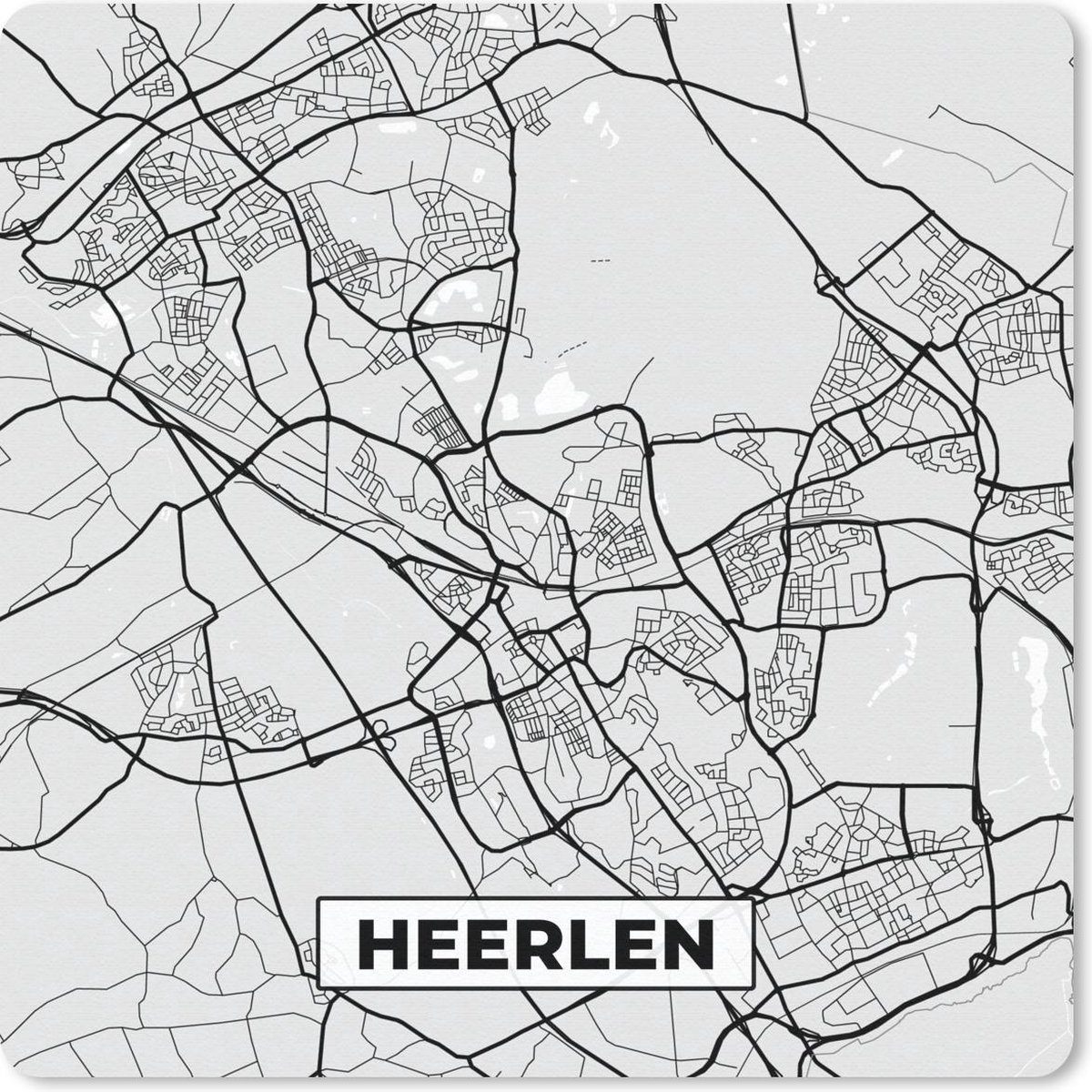 Muismat 20x20 cm - Mousepad Stadskaart - Heerlen - Grijs - Wit - Muismatten
