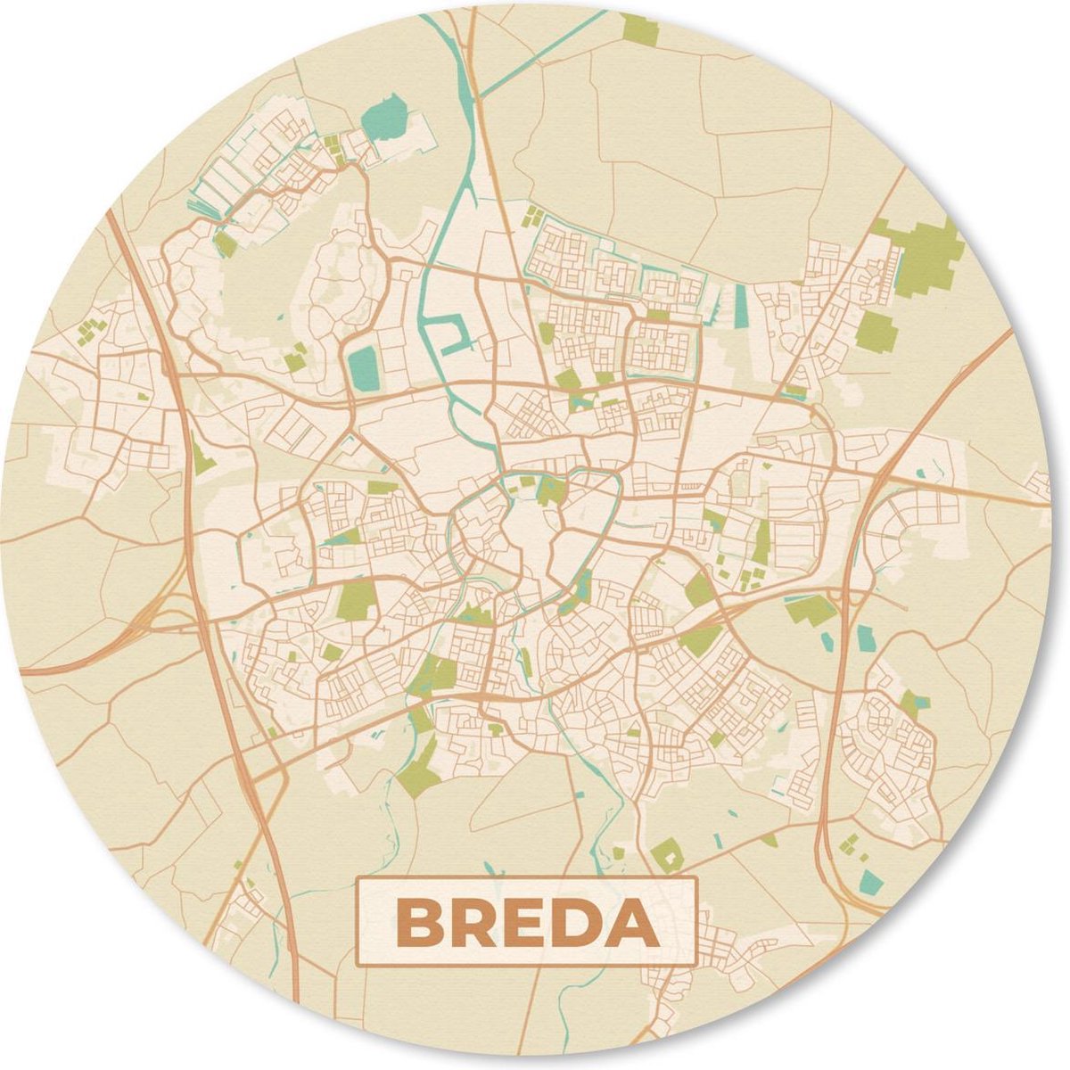 Muismat rond 20x20 cm - Mousepad Stadskaart - Breda - Vintage - Ronde muismatten
