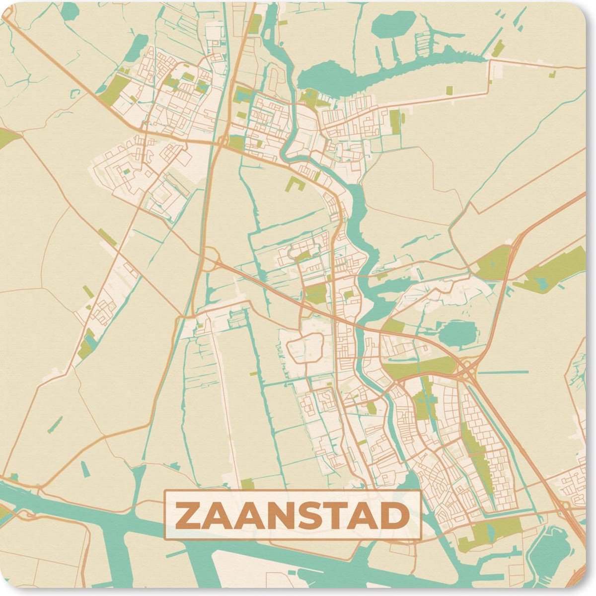 Muismat 30x30 cm - Mousepad Kaart - Zaanstad - Vintage - Muismatten