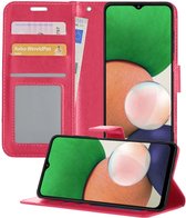 Samsung A22 4G Hoesje Book Case Hoes - Samsung Galaxy A22 4G Case Hoesje Wallet Cover - Samsung Galaxy A22 4G Hoesje - Donkerroze